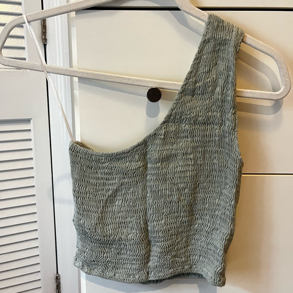 Brandy Melville One-Shoulder Smocked Green Crop Top